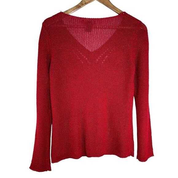 BCBGMAXAZRIA Red Y2K Beaded Open Weave Sweater L Boho Coquette Knit - Picture 3 of 7